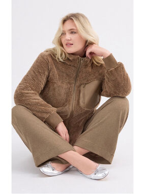 CAbi Theodore Coat #4675 Brown Faux Fur Size L EUC